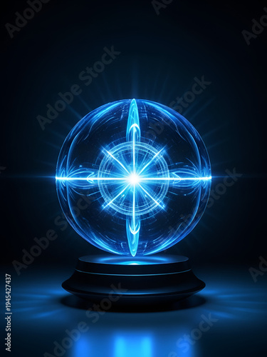 Glowing Blue Energy Sphere with Light.