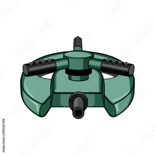 Green oscillating sprinkler device for watering gardens and lawns, providing essential hydration for plant growth and landscape maintenance on a white background