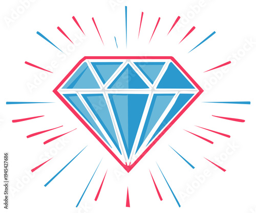 Radiant Blue Diamond Gemstone Sparkling with Energy Burst