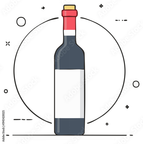 Classic Red Wine Bottle with Blank Label Inside a Circle and Abstract Dots
