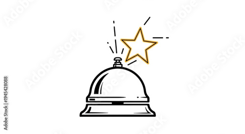 Dining service bell with shining golden star symbolizing excellent customer service in restaurants and hotels