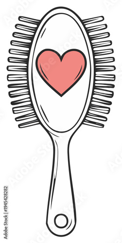 Heart Adorned Hair Brush Design Element for Romance and Love Themes
