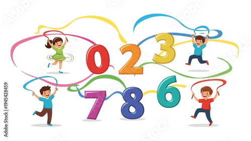 Children Playing with Colorful Numbers.