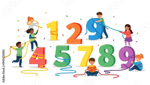 Children Playing with Colorful Numbers.