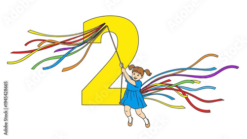 Little Girl Playing with Ribbon Behind Number 2.