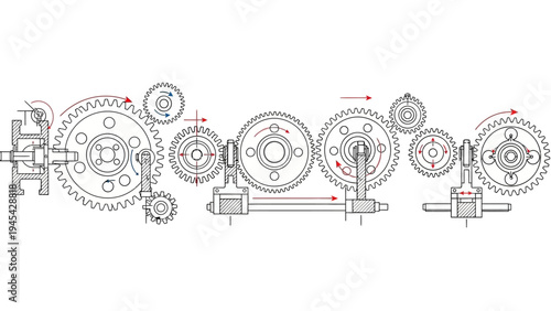 Mechanical Clockwork Gears and Mechanisms Diagram.