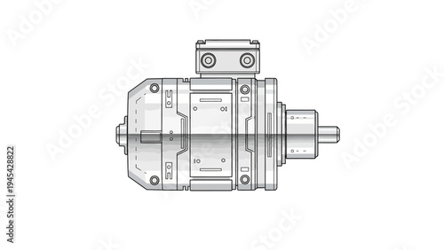 Hydraulic Motor Technical Drawing Illustration.