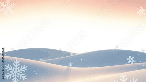 Snowflakes Falling on Snowy Landscape.