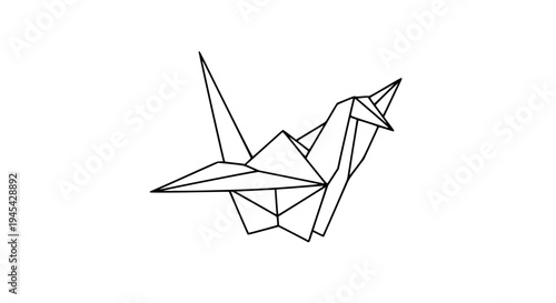 origami bird line art, black outline vector, folded paper bird, minimal geometric origami design, clean stroke illustration