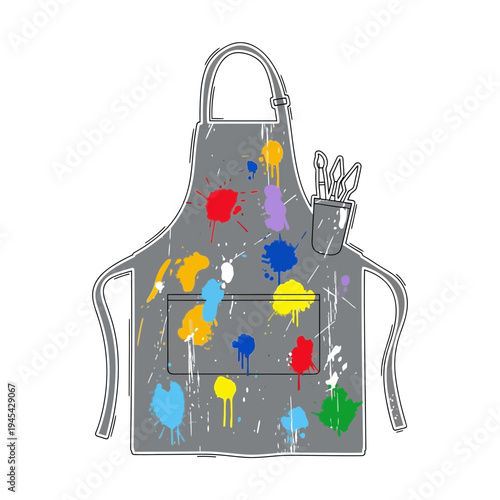 Artist Apron with Paint Splatters and Brushes
