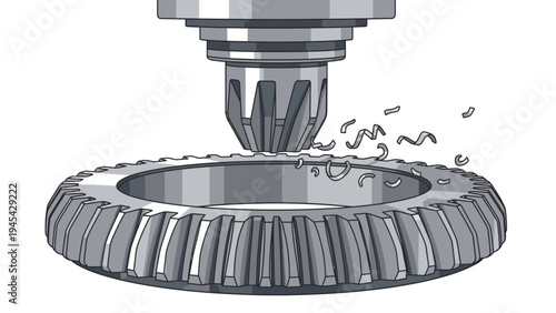 Metal Drill Bit Cutting Through Gear.