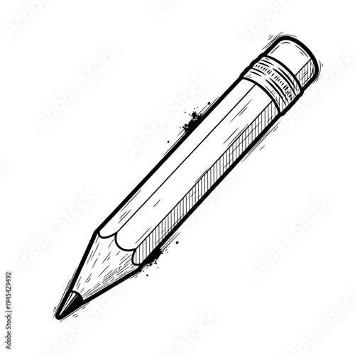 Hand-drawn pencil with eraser, sketch style, white background