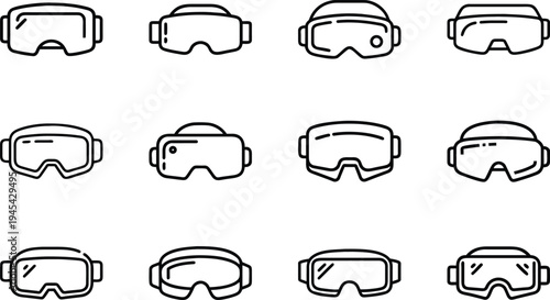 Virtual reality goggles and vr headset equipment icons collection for gaming simulations and immersive digital experiences in the modern metaverse world