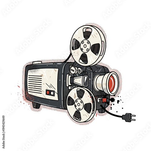 Retro Film Projector with Reels and Plug