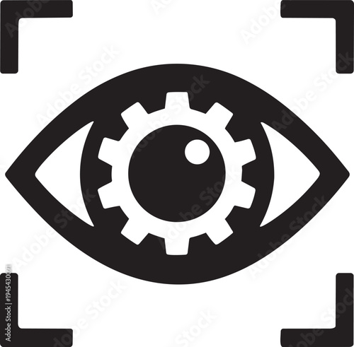 Eye iris recognition scanning icon for biometric authorization identification and secure automatic cybernetic identity verification technology