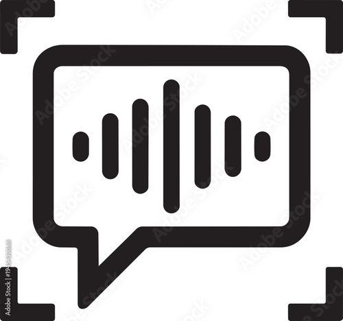 Voice audio wave chat bubble focus square icon for biometric authorization identification and speech recognition technology