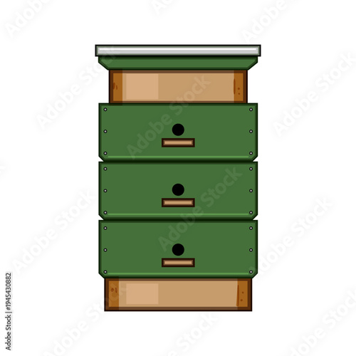 Simple illustration depicting a multi layered beehive, highlighting concepts of sustainable agriculture, apiculture, and the essential process of producing natural honey and beeswax