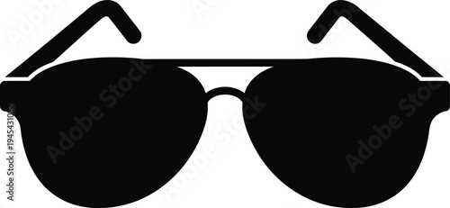 A pair of black sunglasses with dark lenses
