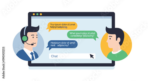 Vector illustration of customer support chat interface isolated on White Background