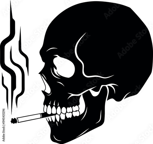 Black skull smoking a cigarette