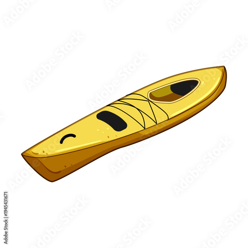 Yellow stylized kayak illustration for paddling and outdoor recreation, bright minimalist vector on white background, ideal for water sports, travel, summer adventures