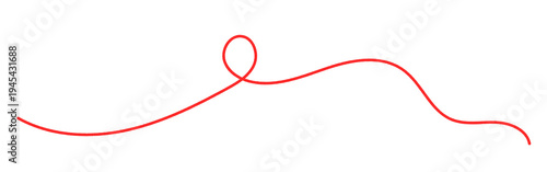Abstract red thread line with thin squiggle swirl and doodle vector style. Long yarn curve creating minimal decorative element for graphic design. Isolated on white background.