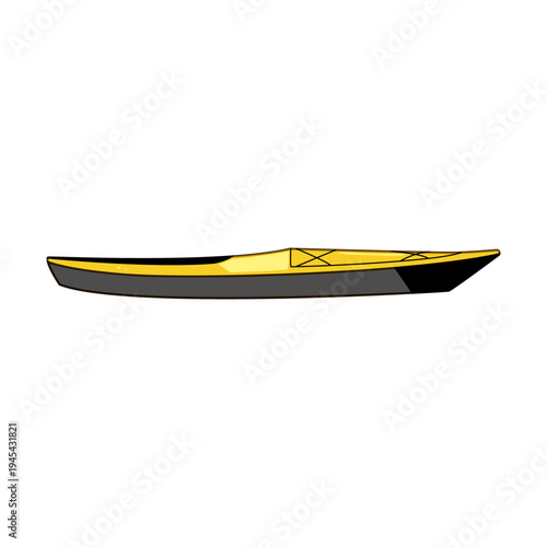Solo kayak side view vector illustration on white background, stylized, simple design representing paddling, outdoor recreation, river and lake adventure, travel and summer leisure
