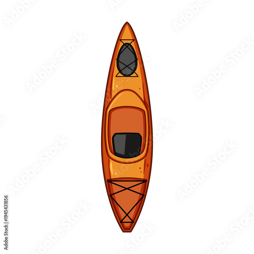 Orange kayak floating on calm water, top view studio cutout highlighting outdoor adventure, summer paddling and travel lifestyle isolated single vessel for recreation and exploration