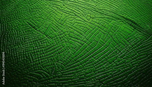 A close-up view of a green, textured surface with a network of interconnected lines
