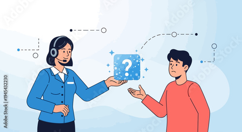 Vector illustration of customer support and question mark isolated on White Background