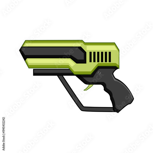 Vector illustration of a brightly colored futuristic toy gun, a stylized laser blaster used for sci fi games, target practice, and children's entertainment