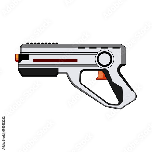 Futuristic toy blaster vector illustration depicting a device used for simulation games and entertainment, suitable for themes of gaming, technology, and fun