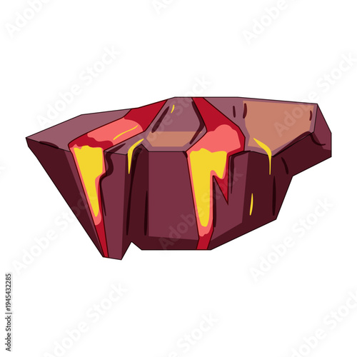 Abstract platform with glowing magma flowing over dark volcanic rock creating a hazardous terrain for game design, fantasy graphics or digital illustration