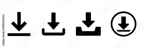 Collection of diverse download arrow icons for web and app interfaces, vector illustration set