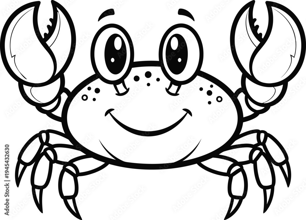 Fototapeta premium A cheerful cartoon crab with a wide smile and big eyes