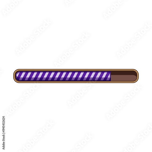 Game progress bar icon displaying a purple striped loading status within a brown rectangular frame, indicating advancement in digital applications or video games