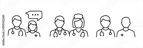 Healthcare Professionals Discussing Medical Information with Speech Bubble Icon