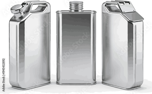 Isolated a realistic kinds of deferent Blank Metal jerrycan vector art with white background.