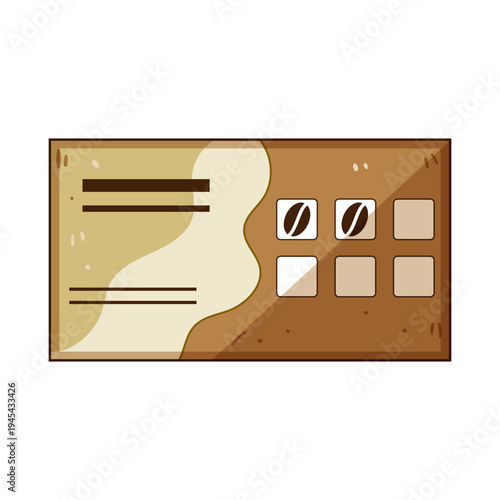 Coffee shop punch card with stamped and empty slots for rewards, illustrating customer loyalty, stamp program, repeat purchase incentive and cafe promotion for small businesses