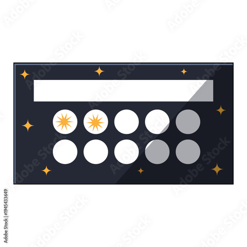 Loyalty card with progress stamps and points display showing membership rewards, discounts and incentives for repeat customers in retail and loyalty programs, flat vector icon