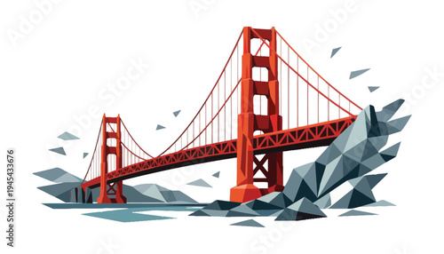 Golden Gate Bridge vector illustration with polygonal design elements