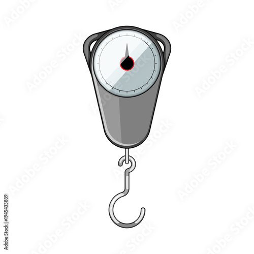 Portable luggage scale with an analog dial displaying weight, featuring a sturdy hook for attaching bags and handles for ease of use, ensuring travelers avoid excess baggage fees