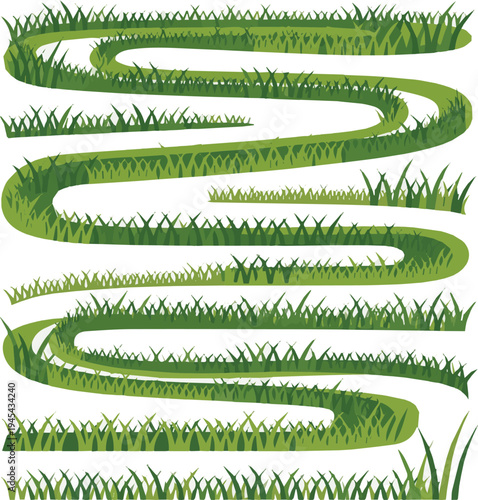 Isolated a realistic kinds of deferent Green Grass path vector art with white background.