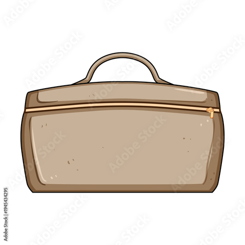 Compact travel cosmetic bag illustration with zipper closure and sturdy handle, flat vector design on white background, portable organizer for toiletries and beauty essentials