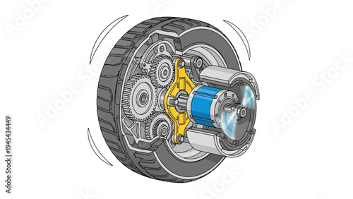Detailed Illustration of Car Wheel and Hub Assembly.