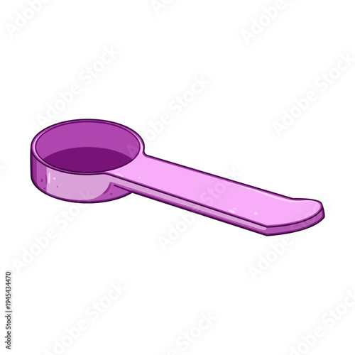 Purple plastic measuring scoop for accurate portion control in cooking, baking, supplements and nutritional powders, flat vector illustration on white background, isolated