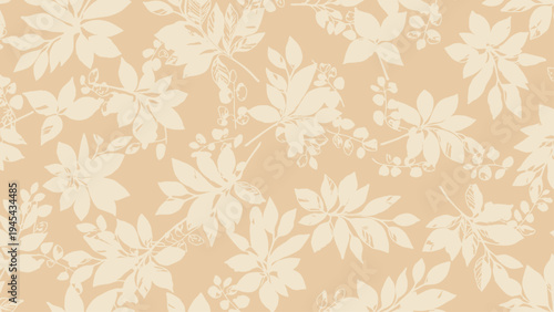 White Floral Pattern on Beige Background.