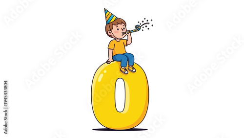 Cartoon boy sitting on zero number.
