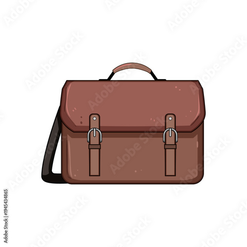 Traditional brown leather messenger bag featuring a top handle, adjustable shoulder strap, and two prominent buckle closures on the front flap, representing classic style and utility