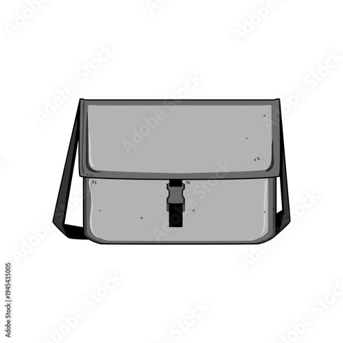 Messenger bag features a rectangular shape, a main flap closure with a buckle, and a shoulder strap, representing everyday carry and personal item storage